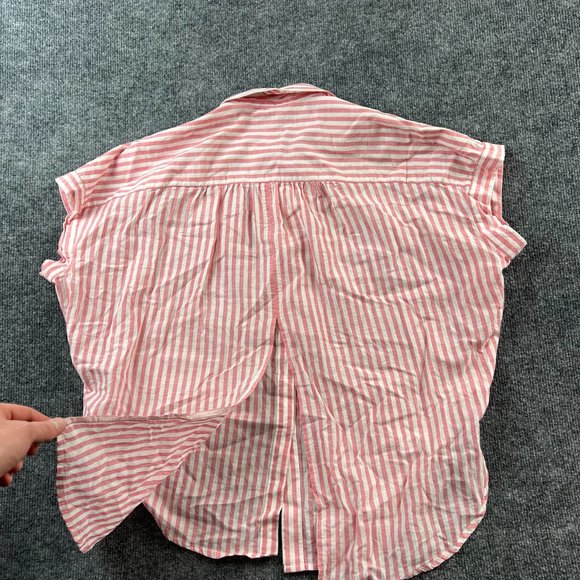 Madewell Button Up Shirt Adult Medium Women Top Pink White Stripe Lightweight - Picture 6 of 12